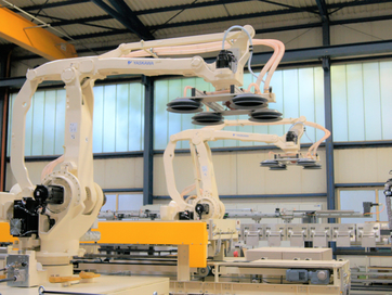 Robot stacking system for construction boards